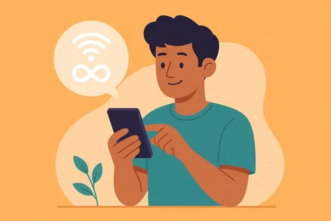 Joven navega con su teléfono móvil usando datos ilimitados 
