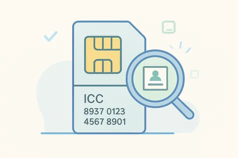 Ilustración de una tarjeta SIM con el número ICC destacado y visible

