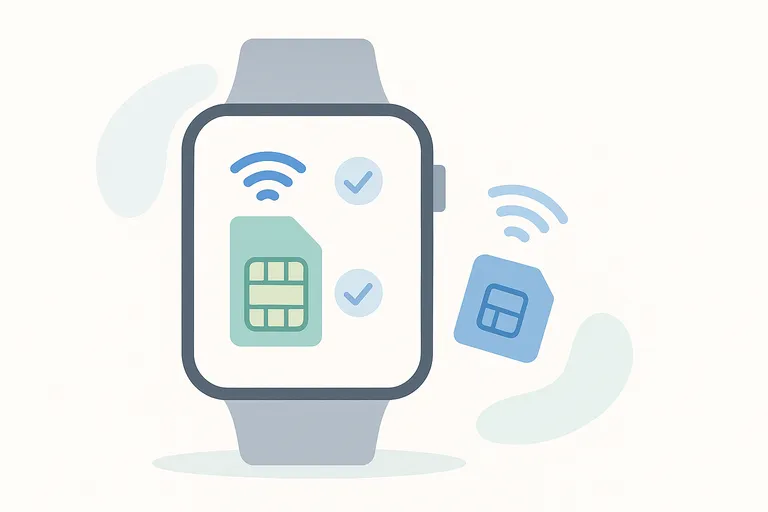 Ilustración de un smartwatch con tarjeta prepago y conexión propia a red móvil

