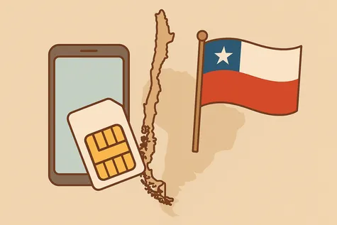Tarjeta SIM sobre el mapa de Chile con colores patrios