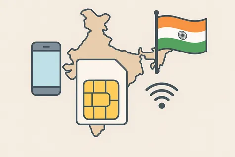 Tarjeta SIM prepago sobre mapa de India con señal móvil