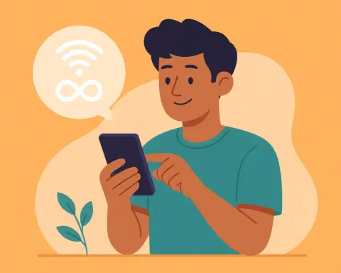 Joven navega con su teléfono móvil usando datos ilimitados