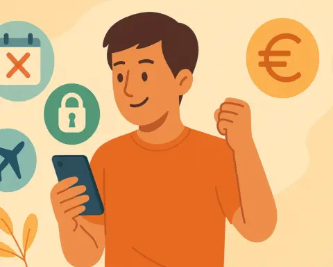 Un chico se alegra al mirar su móvil y ver que no tiene permanencia ni ataduras con su compañía de prepago