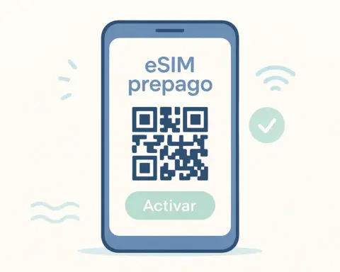 Ilustración de activación de una eSIM prepago en un móvil escaneando un código QR