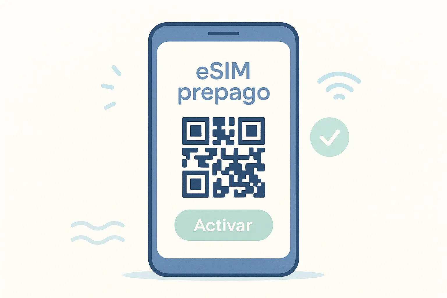 Ilustración de activación de una eSIM prepago en un móvil escaneando un código QR