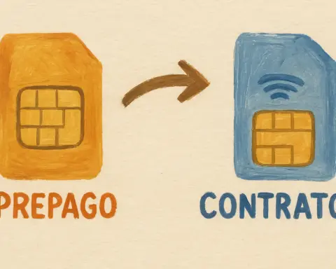 Ilustración artística pintada a mano del cambio de una tarjeta SIM prepago a una SIM de contrato
