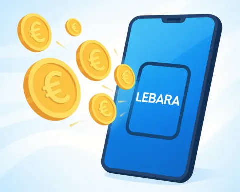 Ilustración de un smartphone con saldo entrando en la pantalla y el logo de Lebara visible