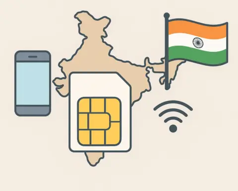 Tarjeta SIM prepago sobre mapa de India con señal móvil